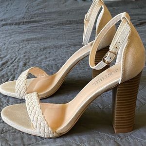 Beige Strap Heel Dress Shoes